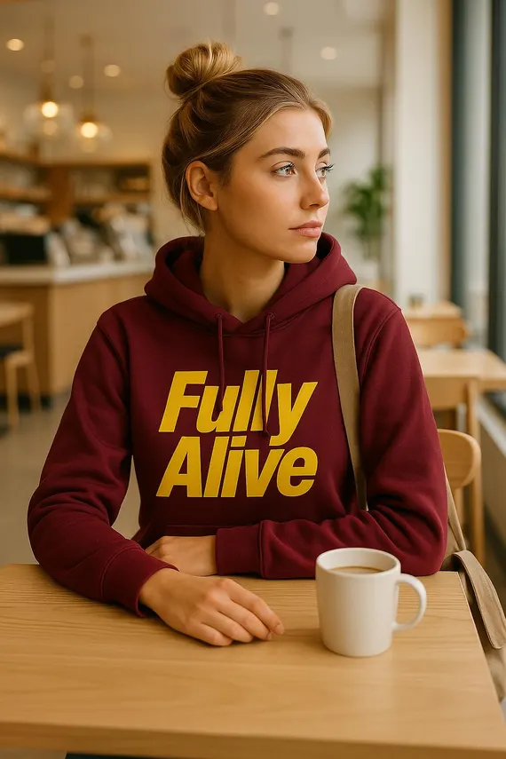 Fully Alive Retro Print Hoodie, Catholic Christian Faith Pullover